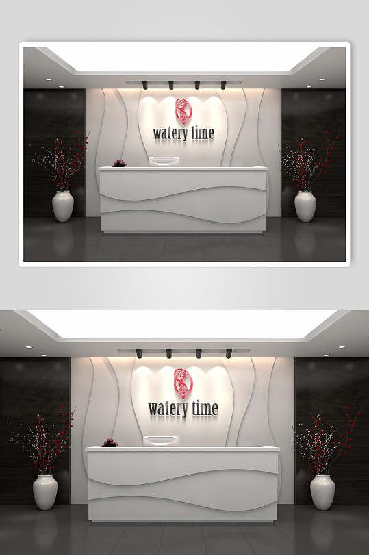 创意公司前台背景墙LOGO展示样机效果图-众图网