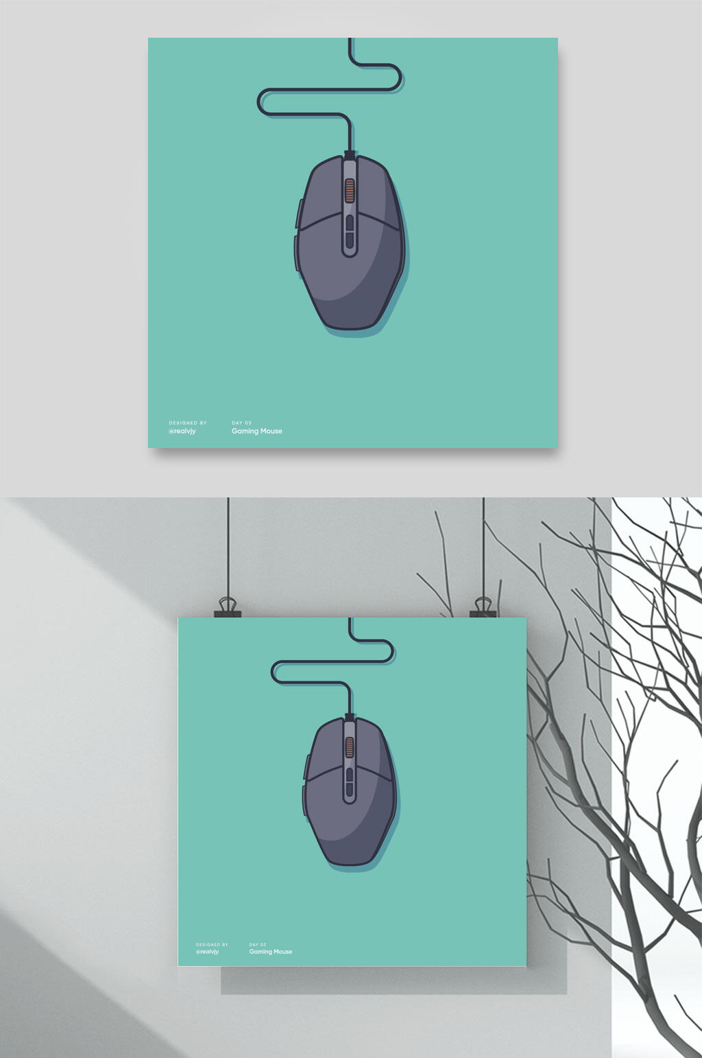 居家生活物品插画挂画两联鼠标一个素材
