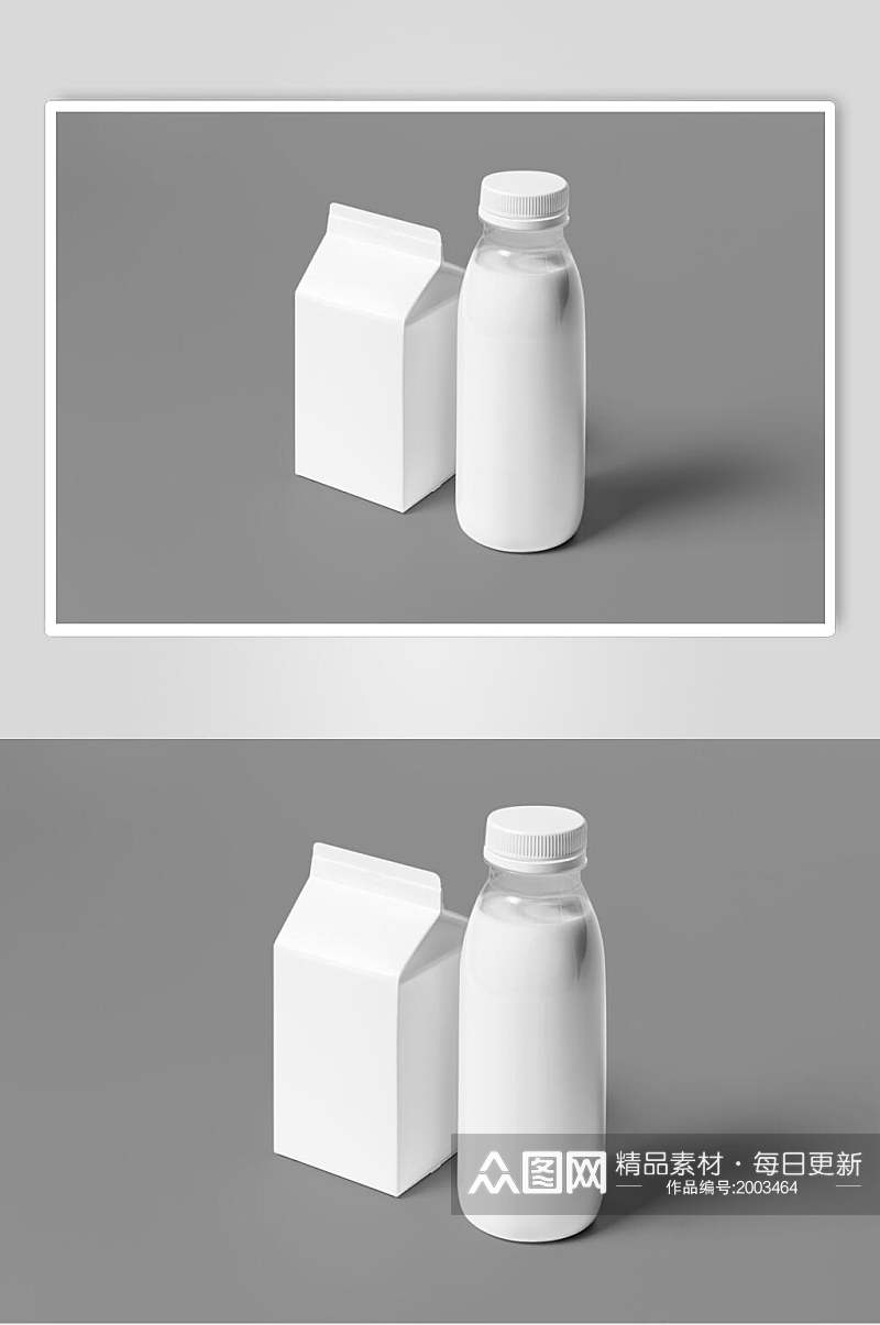 白色牛奶盒包装瓶装样机效果图素材