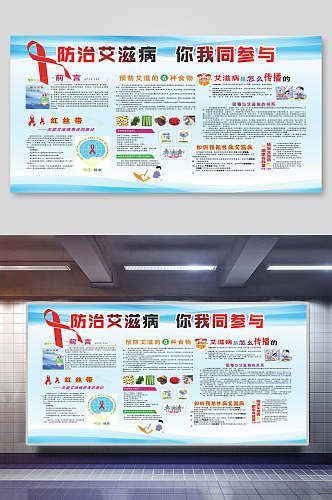 预防艾滋病日你我同参与宣传海报展板