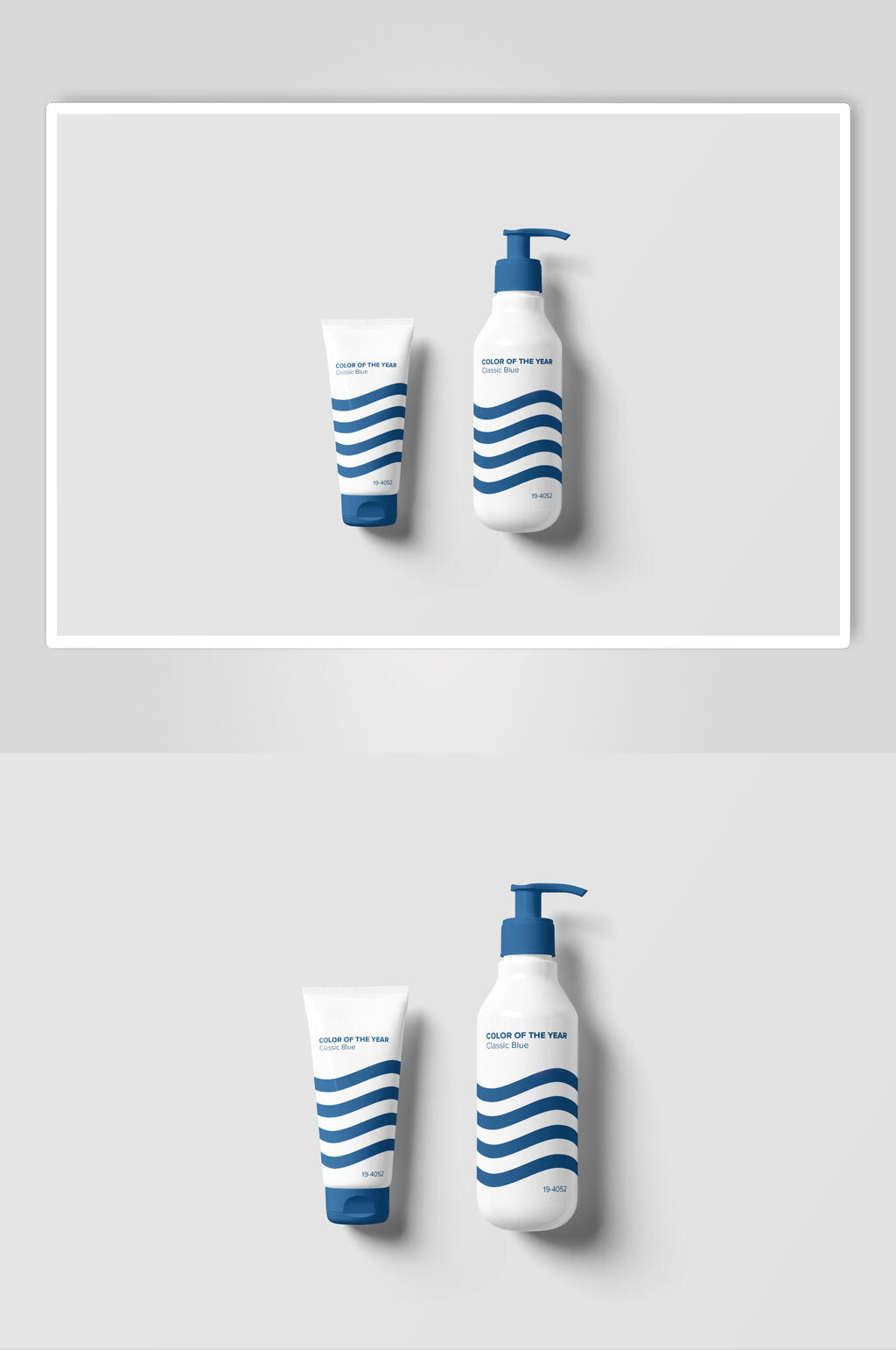 蓝白纹路化妆品瓶子样机素材