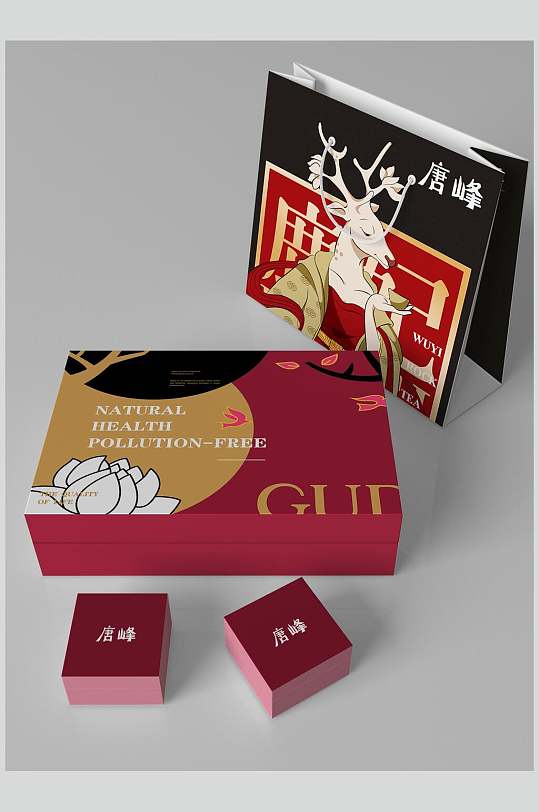 中国风中秋节月饼食品礼盒包装整套VI样机效果图