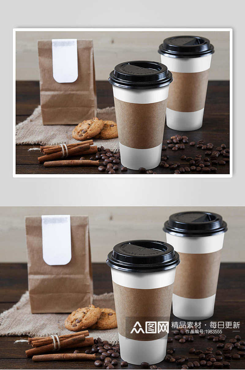 高端美味咖啡包装整套VI样机效果图素材