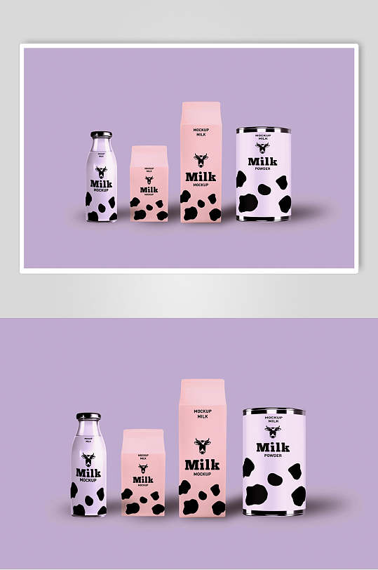 创意牛奶盒包装整套VI样机效果图