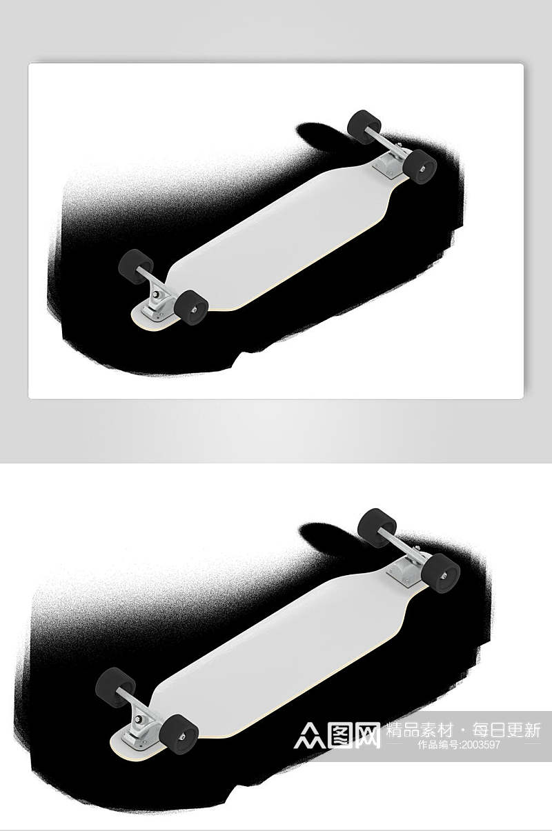 水墨黑白滑板样机背面效果图素材