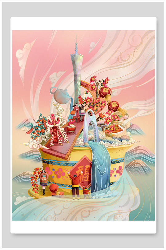 中国风舞龙舞狮插画素材