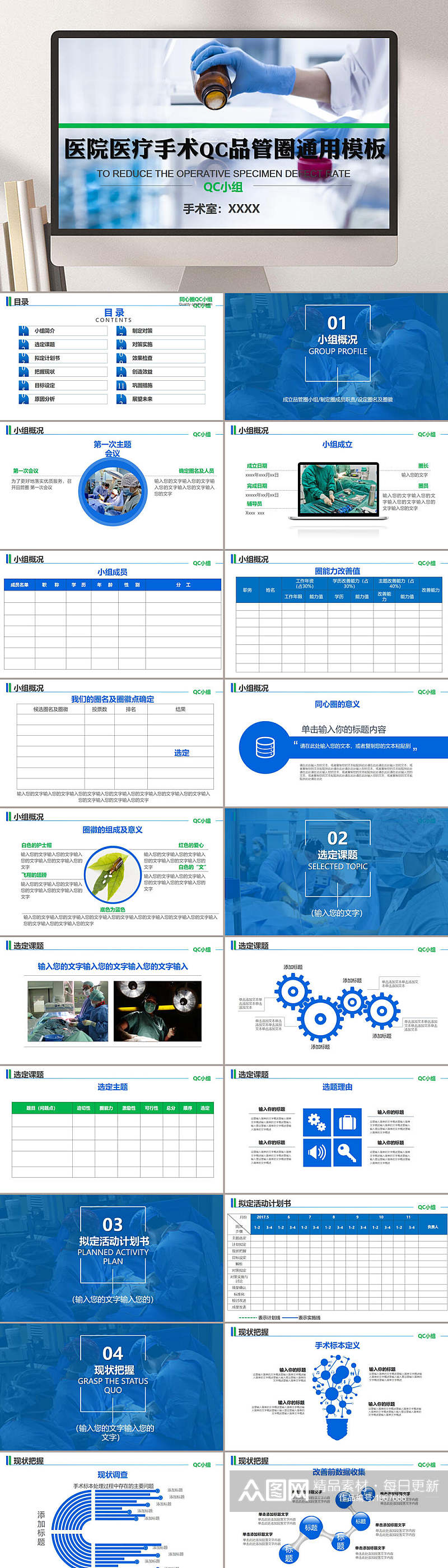 医院医疗手术品管圈PPT通用模板素材