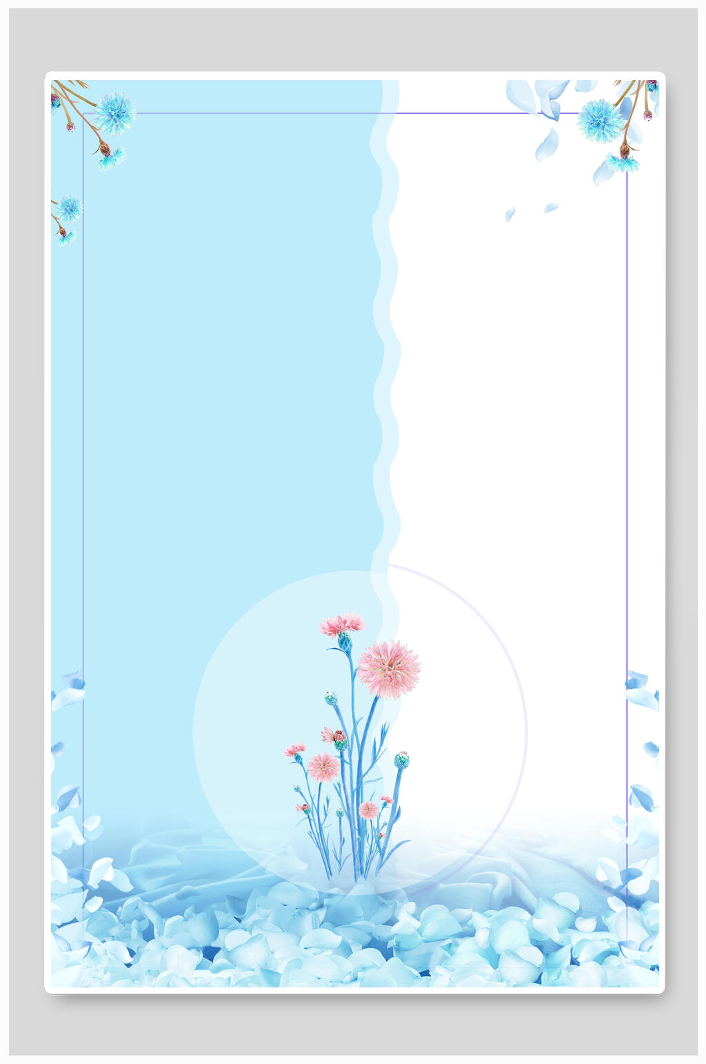 水彩蓝白清新淡雅花卉背景模版素材素材