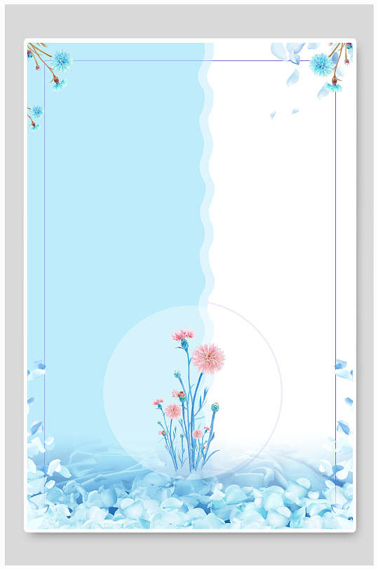 水彩蓝白清新淡雅花卉背景模版素材