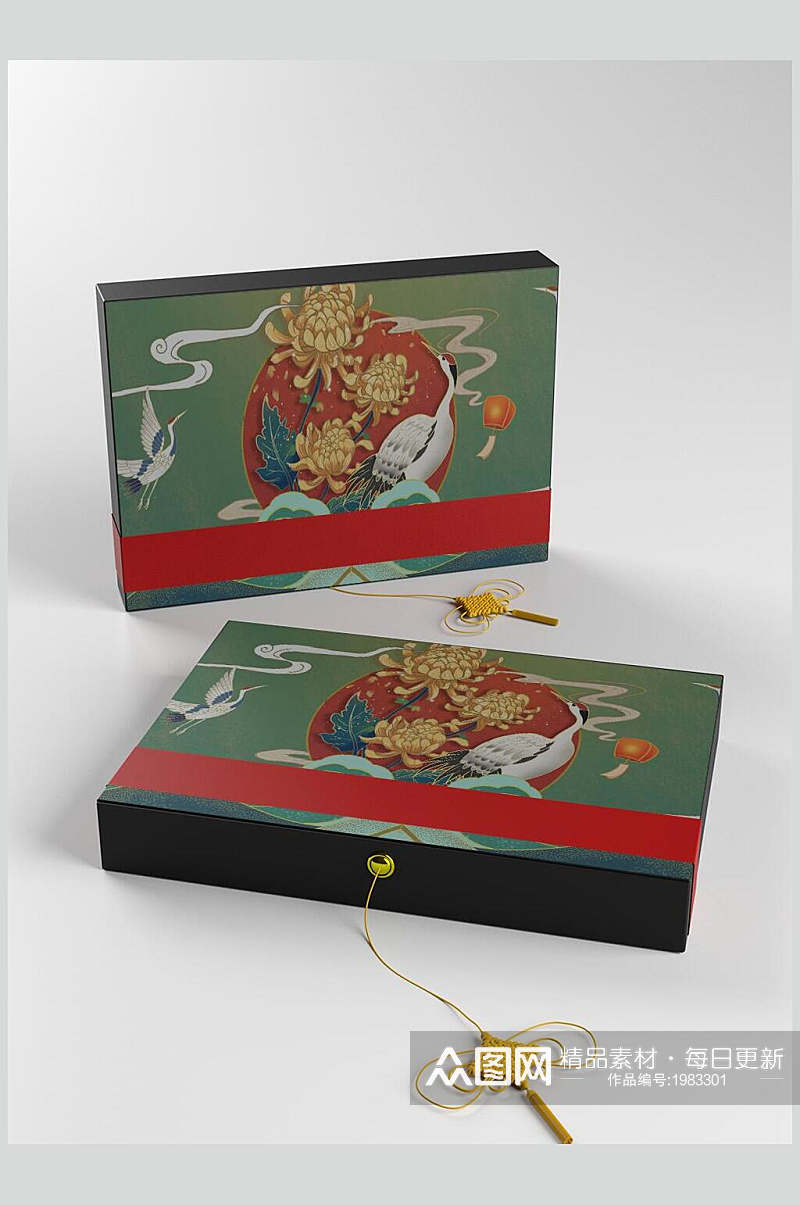 精致中式中秋节月饼礼盒包装样机效果图素材