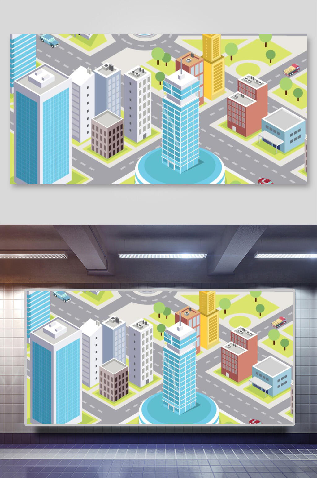 城市插画城市轮廓城市交通布局素材