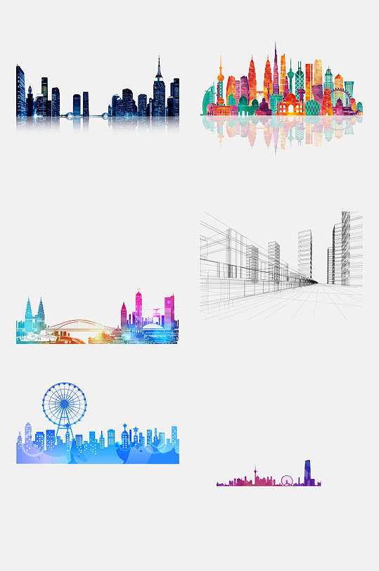 城市建筑剪影免抠元素城市地标建筑