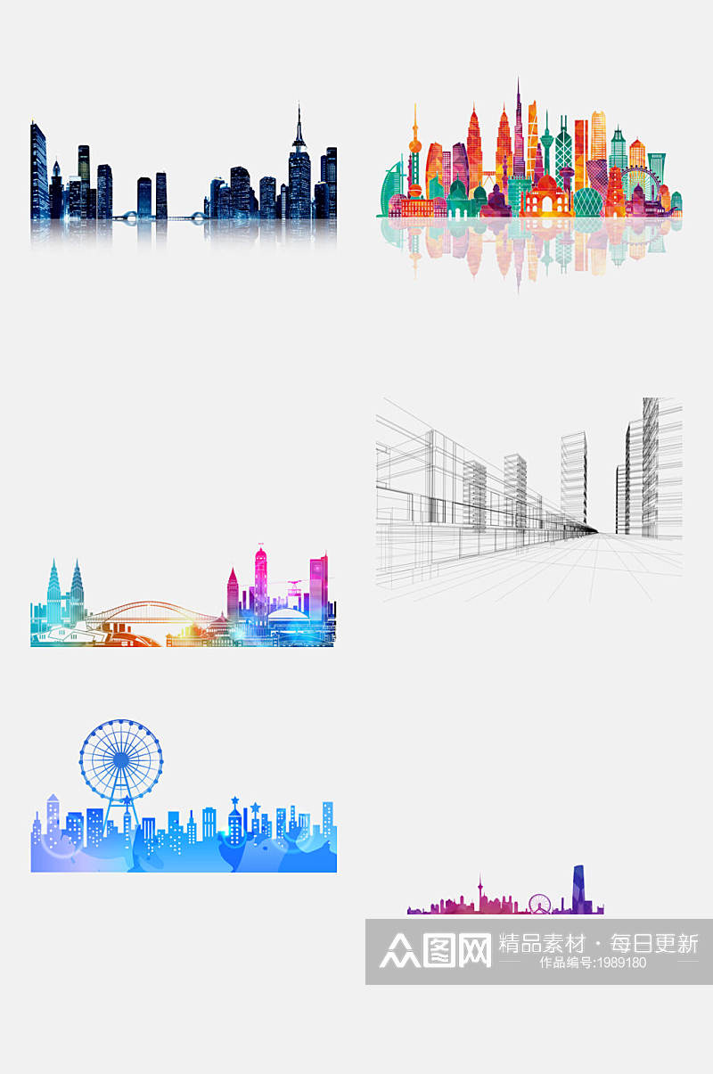 城市建筑剪影免抠元素城市地标建筑素材