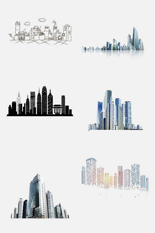 城市建筑剪影免抠元素城市大楼
