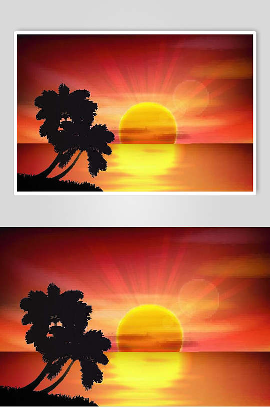 大气自然红金色沙滩海边矢量插画素材插画