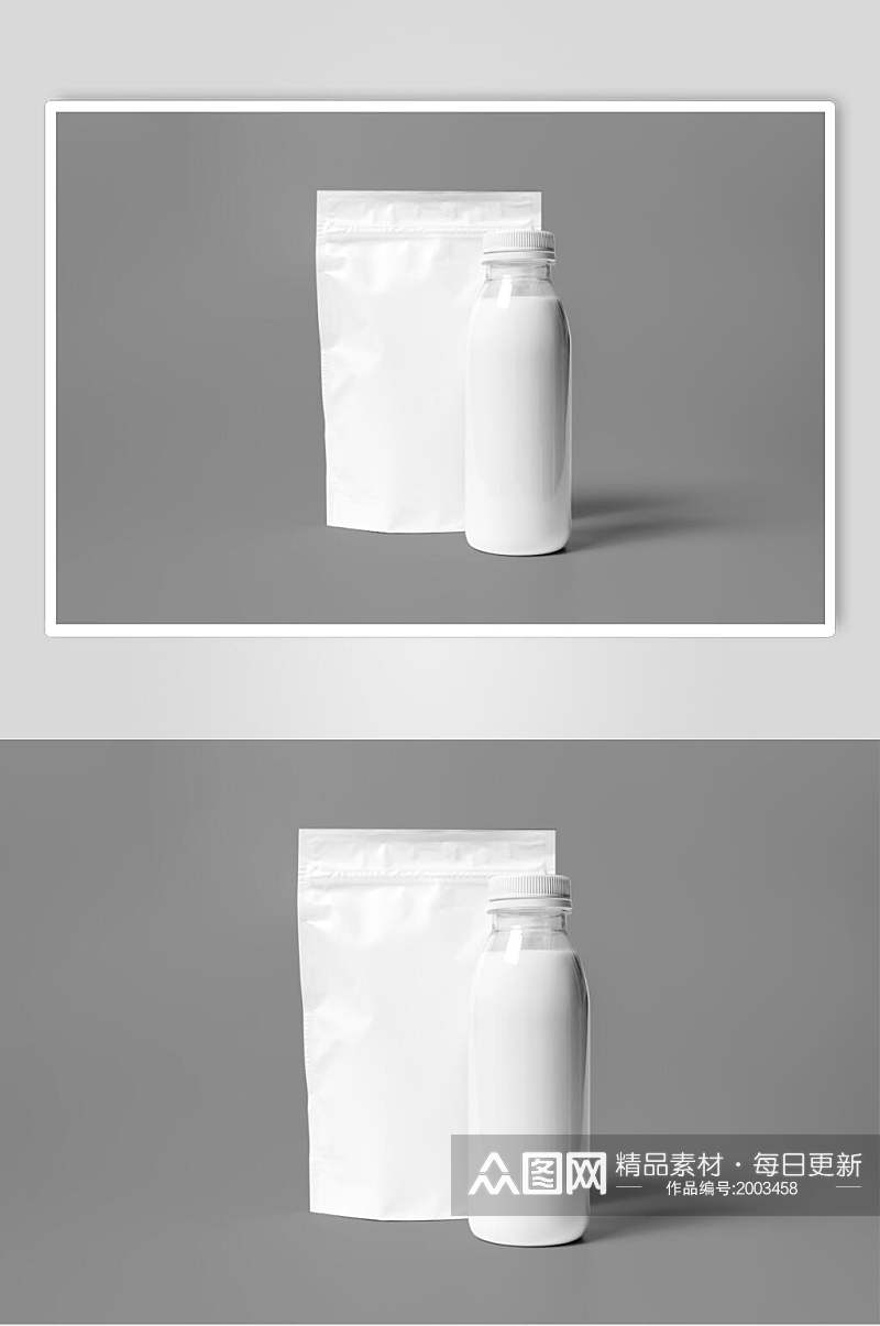 牛奶盒包装瓶装自封袋样机效果图素材