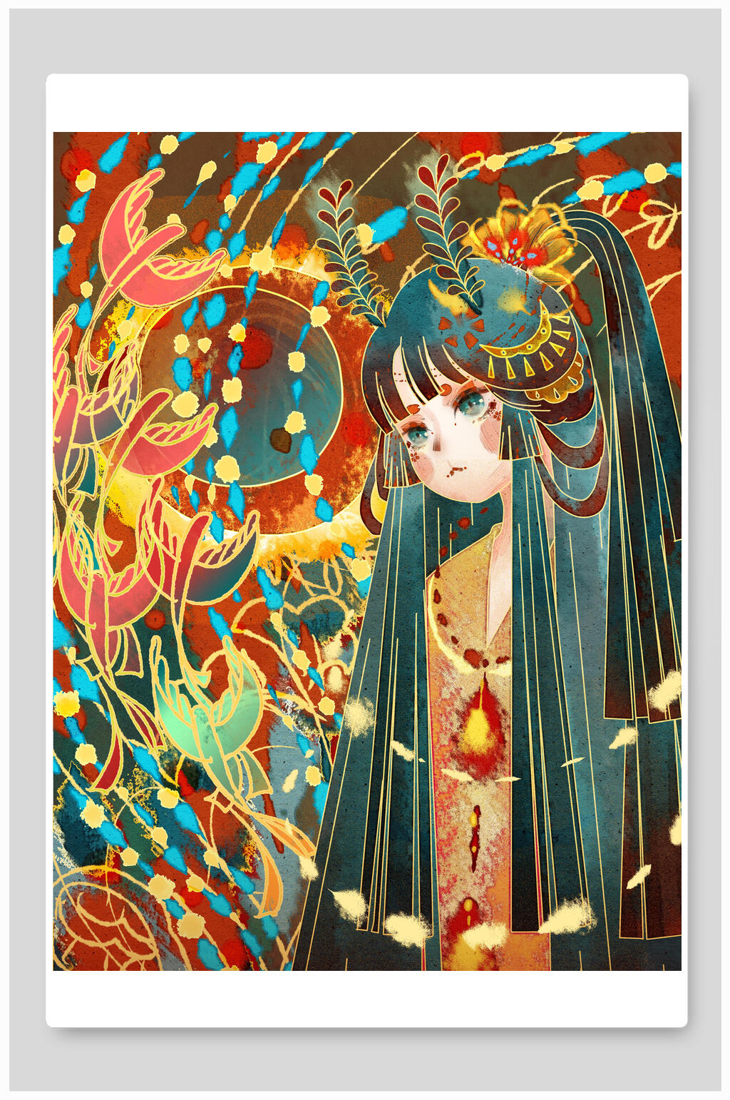 山海经插画凤凰涅槃奇幻传奇素材