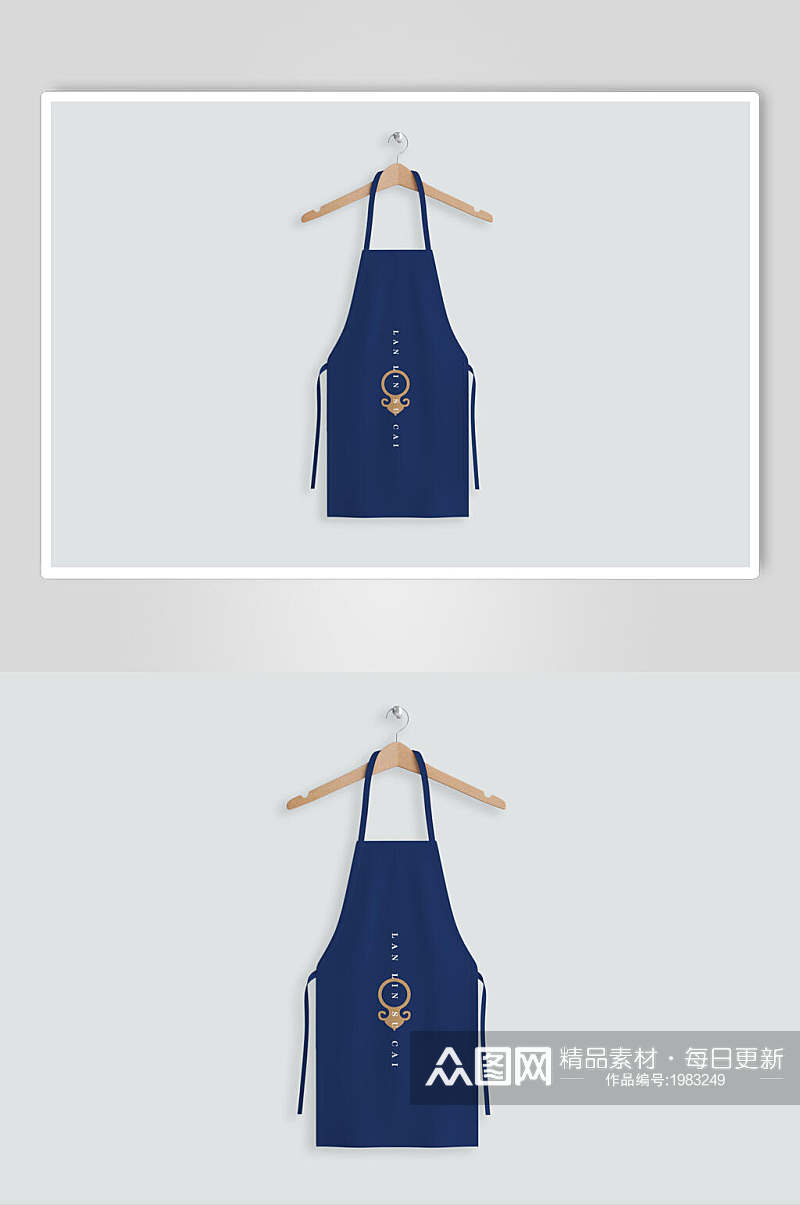蓝色中式餐厅品牌围裙VI样机效果图素材