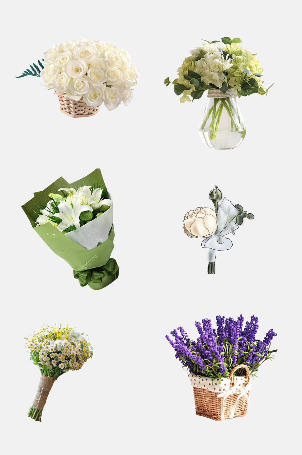 婚礼花束手捧花免抠元素插花礼花素材