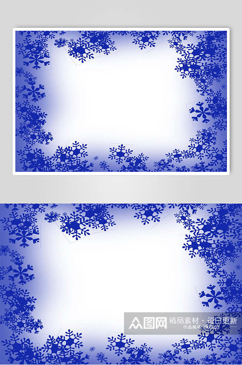 水彩风蓝色圣诞节雪花相框摄影图片素材
