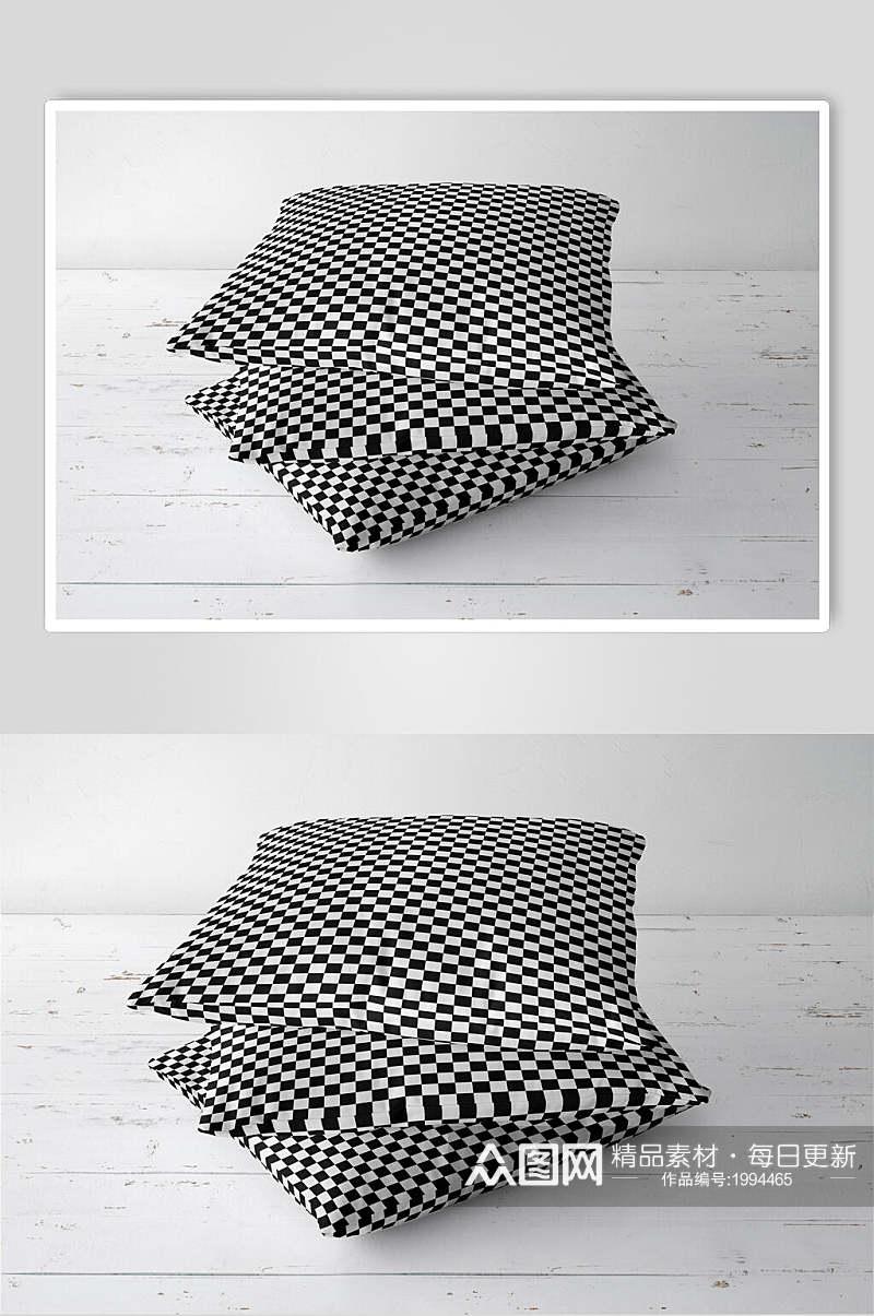 黑白格子方形枕头抱枕样机效果图素材