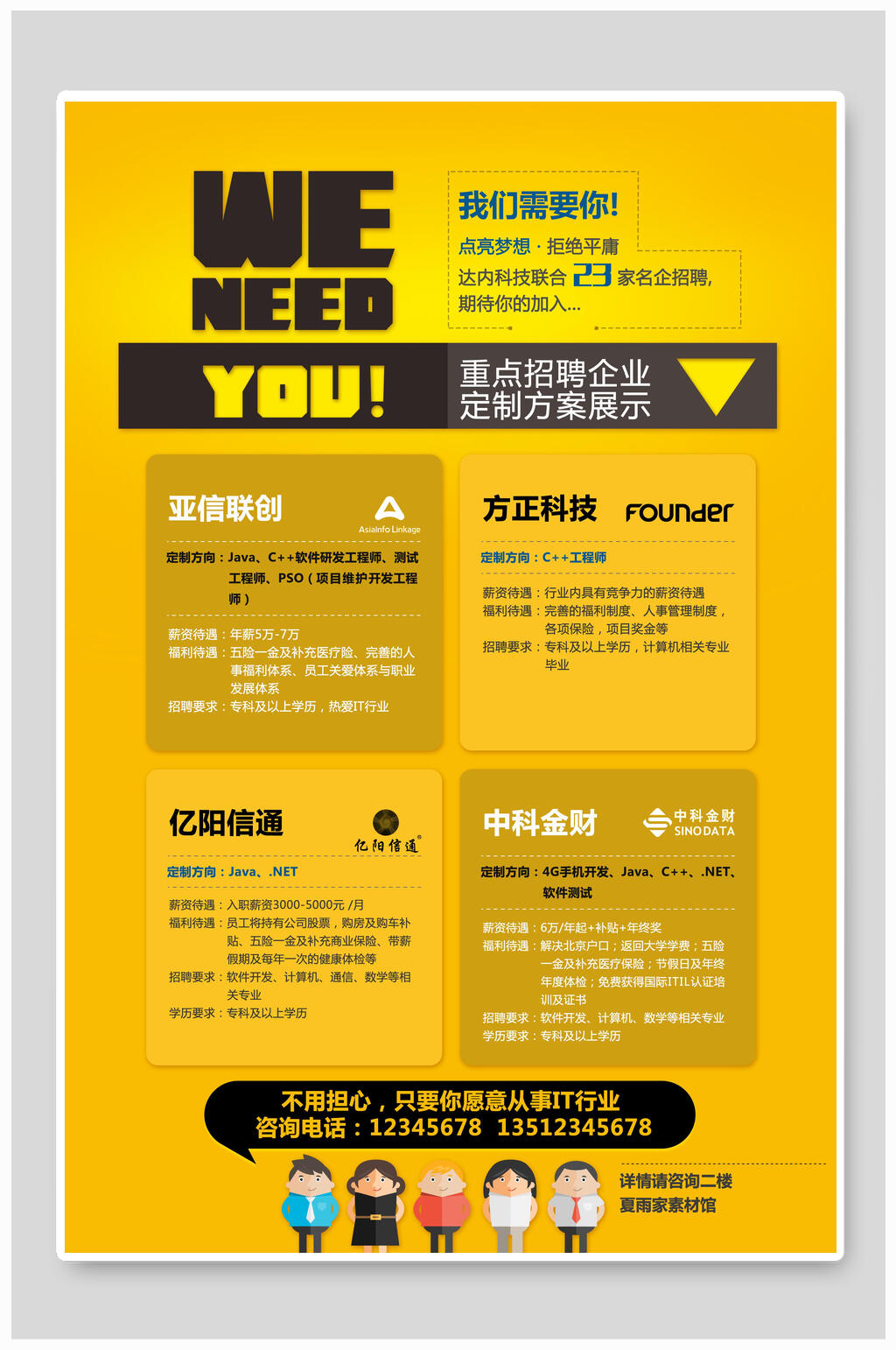 黄色简约招聘海报设计素材