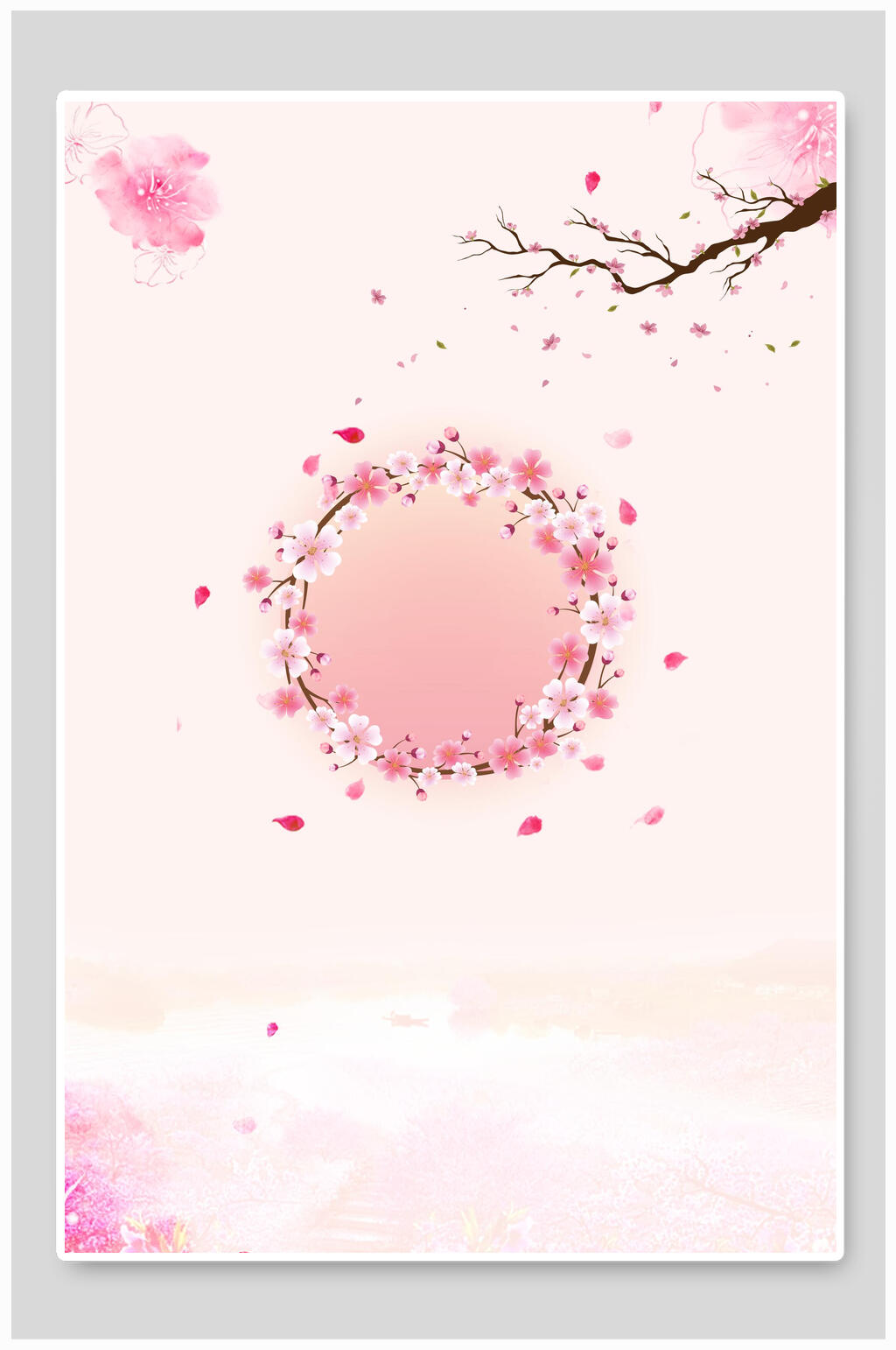 清新淡雅粉色花环背景模版素材素材