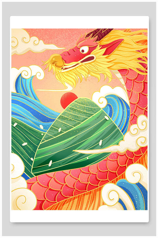 端午節(jié)龍舟插畫龍和粽子