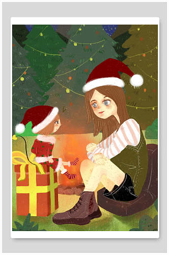 圣诞节插画圣诞女孩卖火材的小女孩