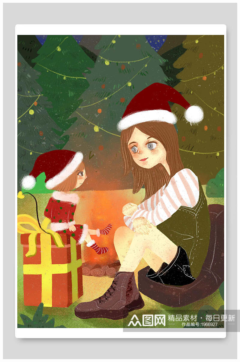 圣诞节插画圣诞女孩卖火材的小女孩素材