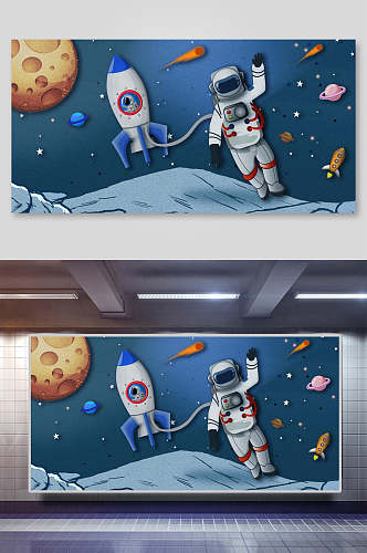 插画设计两联宇航员宇宙太空