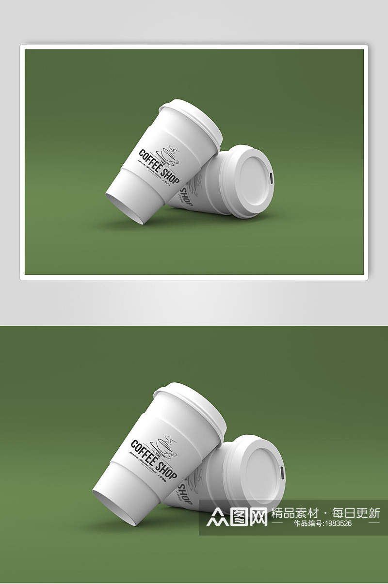 清新绿色咖啡纸杯VI样机效果图素材