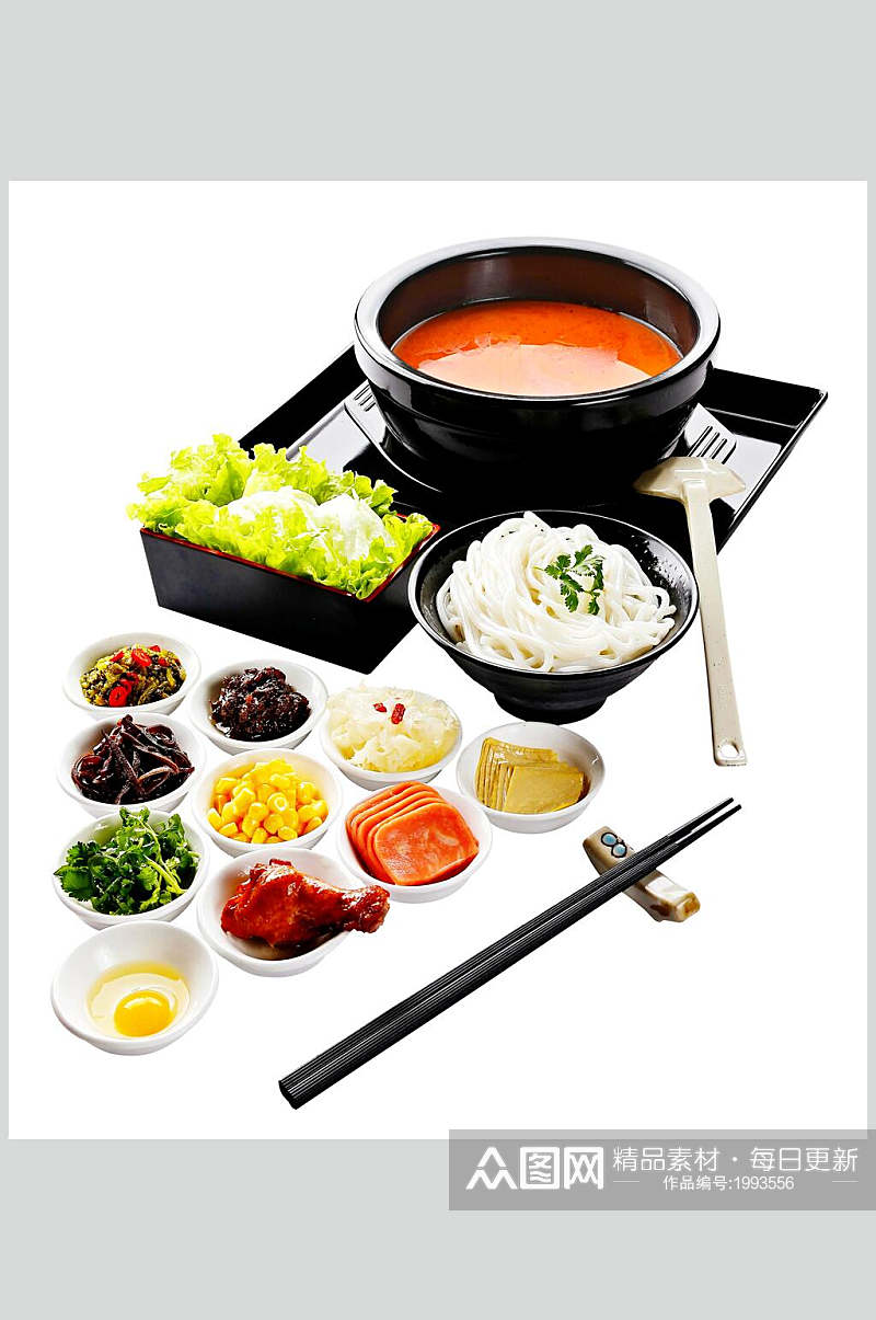 砂锅汤锅配菜米线拉面摄影图片素材