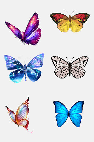 多种颜色卡通蝴蝶免抠元素