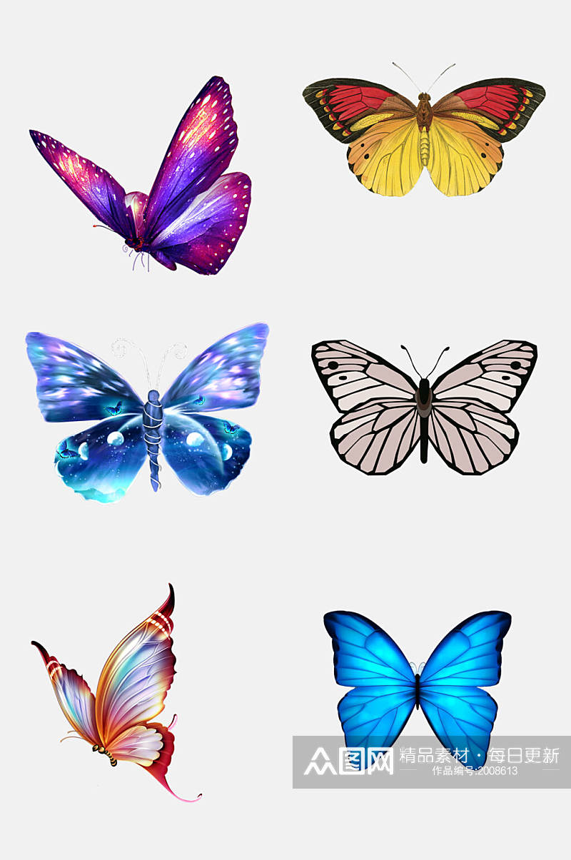 多种颜色卡通蝴蝶免抠元素素材