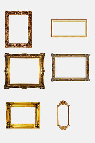 木质金色欧式复古相框画框免抠元素