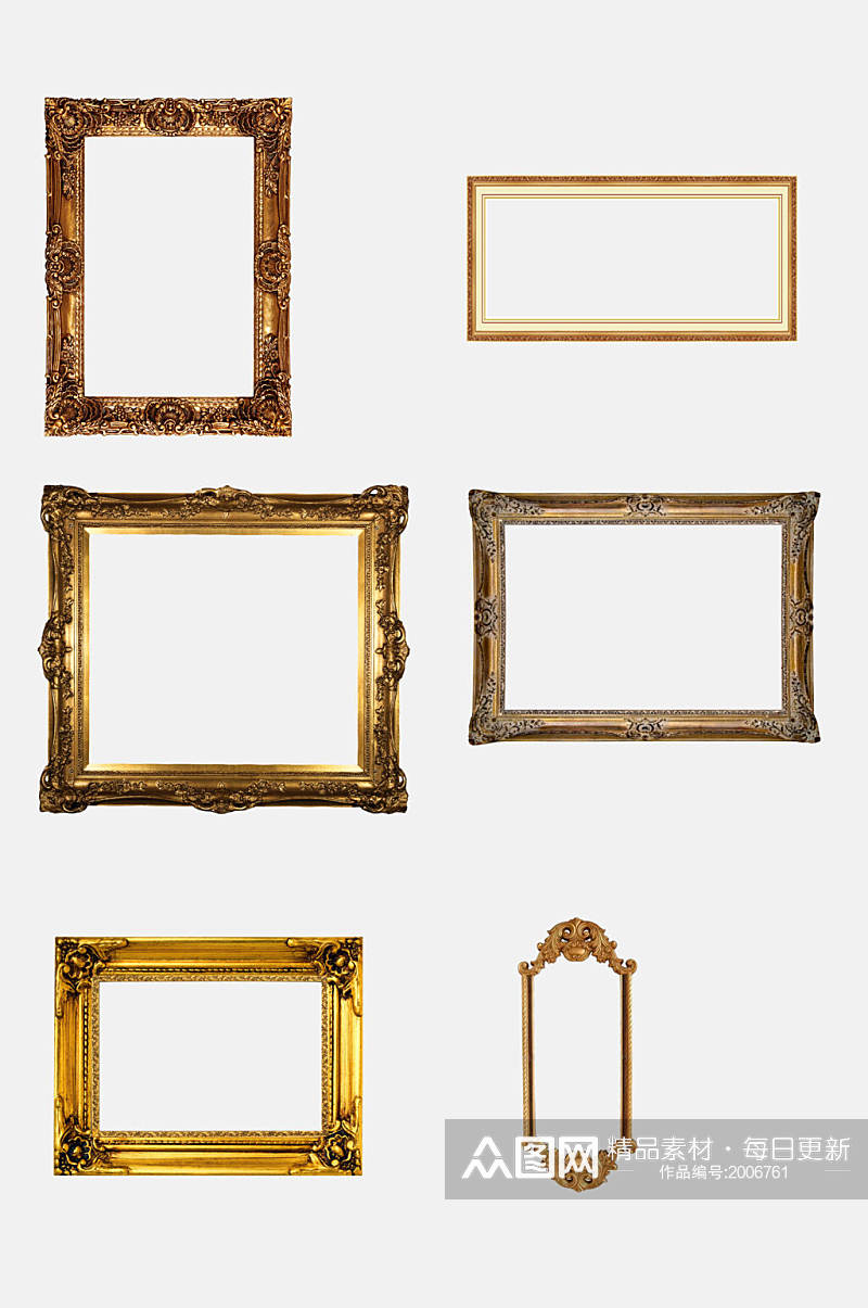 木质金色欧式复古相框画框免抠元素素材