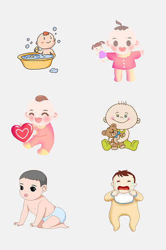 卡通婴儿洗澡玩水免抠插画元素
