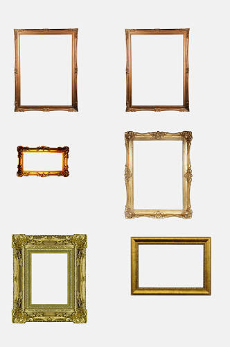 古风木质金色欧式复古相框免抠元素