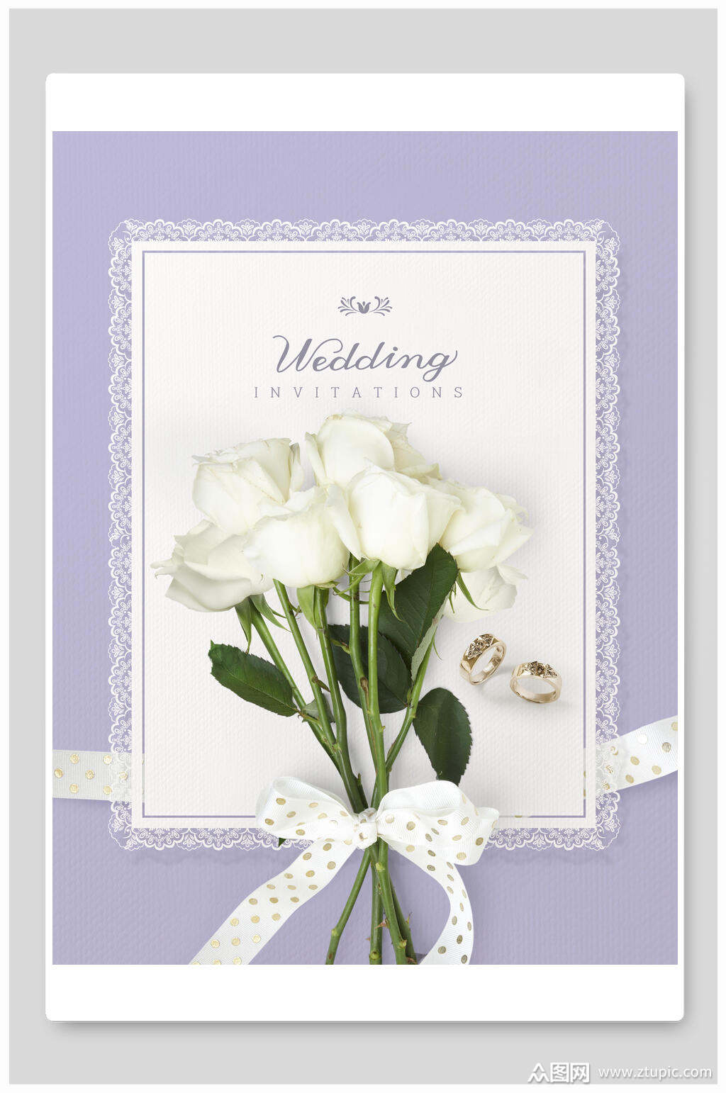 白玫瑰婚礼邀请函请柬海报