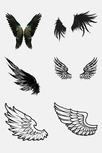 手绘画黑色恶魔天使翅膀免抠元素素材