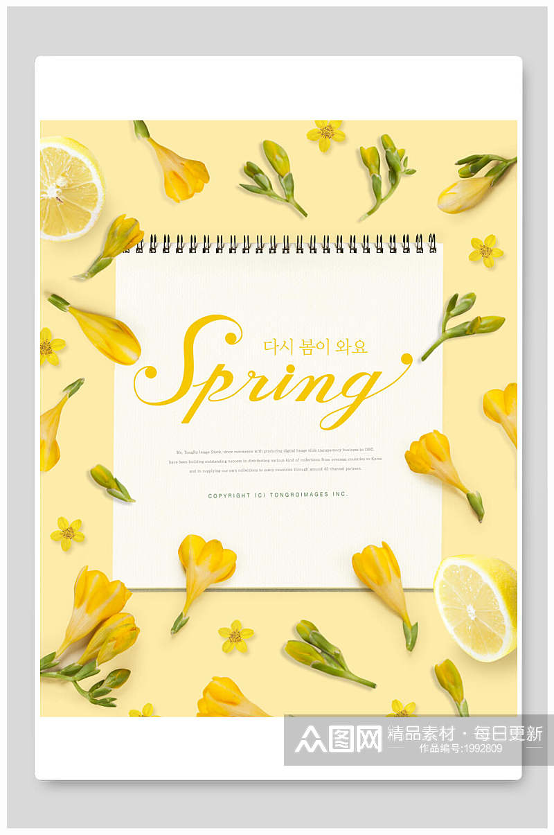 黄色花卉韩式春季春天气息唯美海报素材