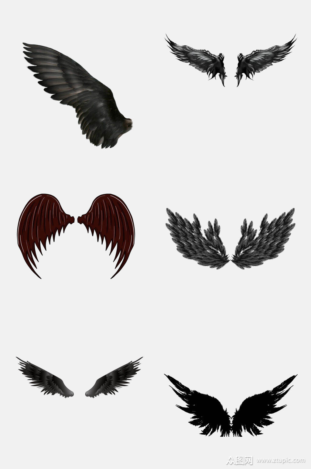 黑色恶魔天使小翅膀免抠元素