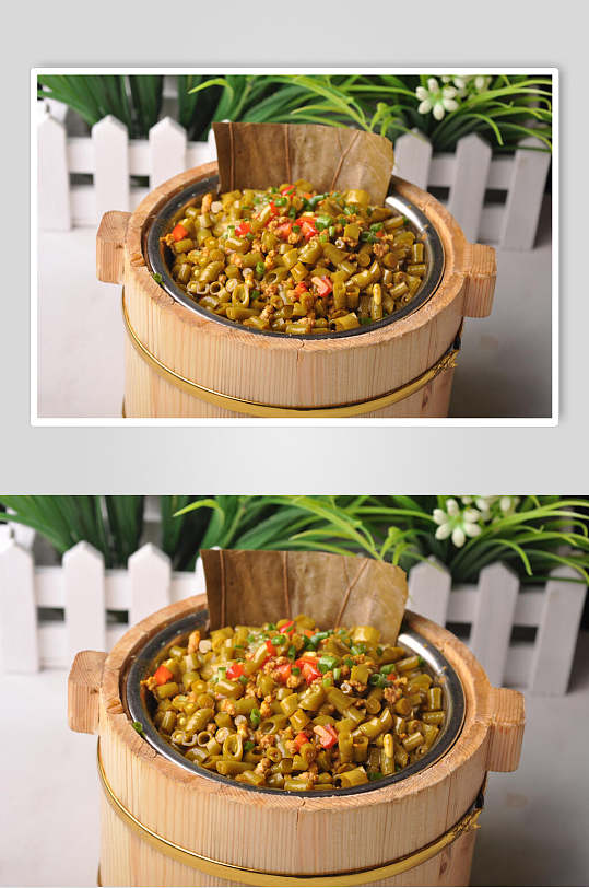 酸豆角木桶饭摄影图片