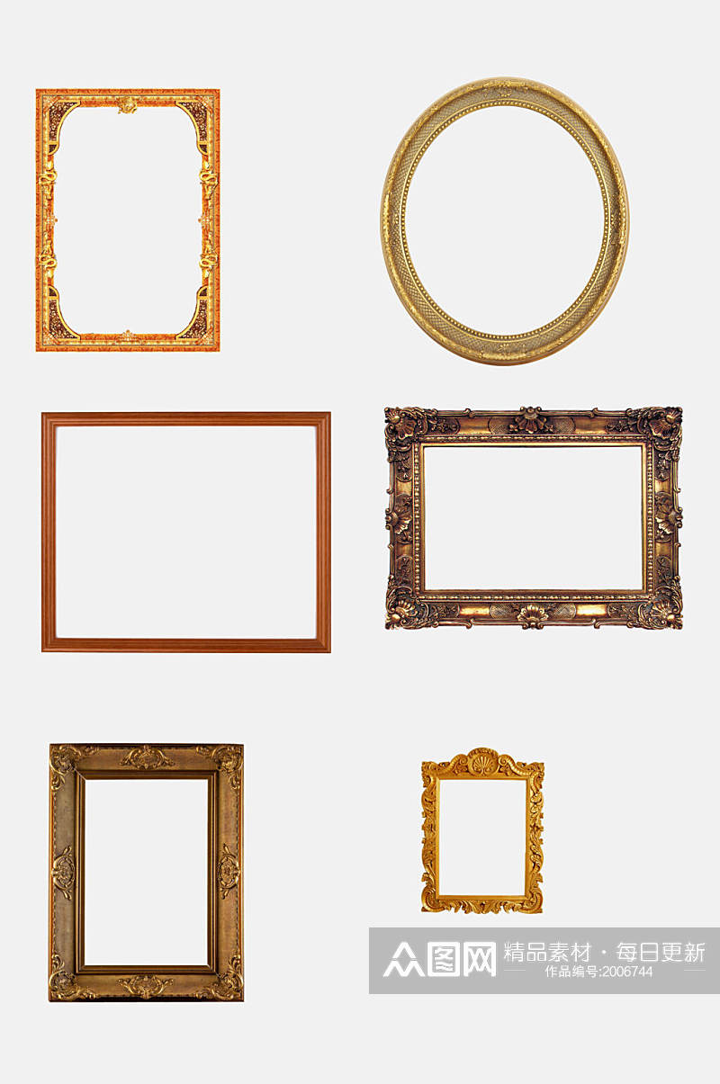 简约古风木质金色欧式复古相框免抠元素素材