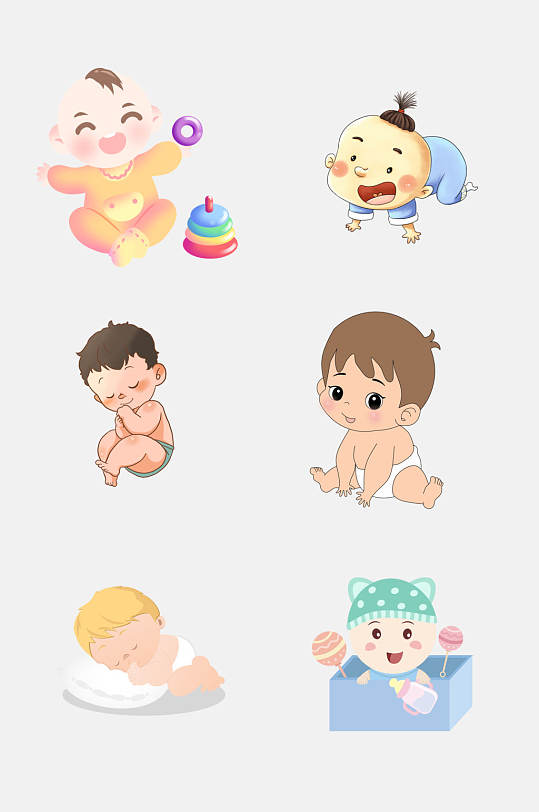 卡通婴儿玩棒棒糖免抠插画元素