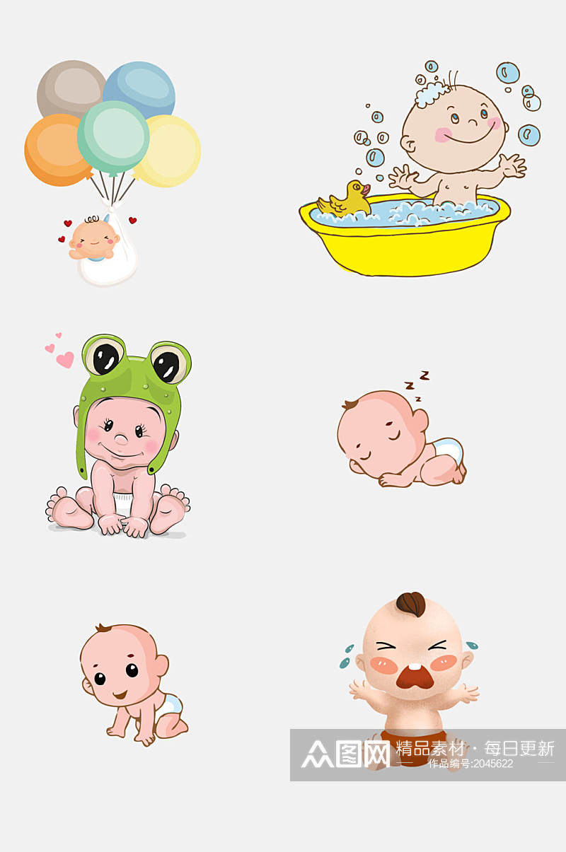 宝宝洗澡卡通婴儿小宝宝免抠插画元素素材