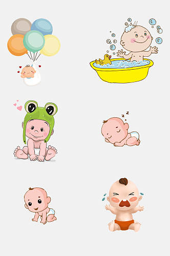 宝宝洗澡卡通婴儿小宝宝免抠插画元素