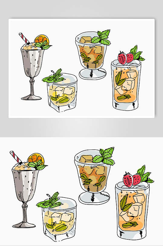 手绘水果茶饮品设计素材