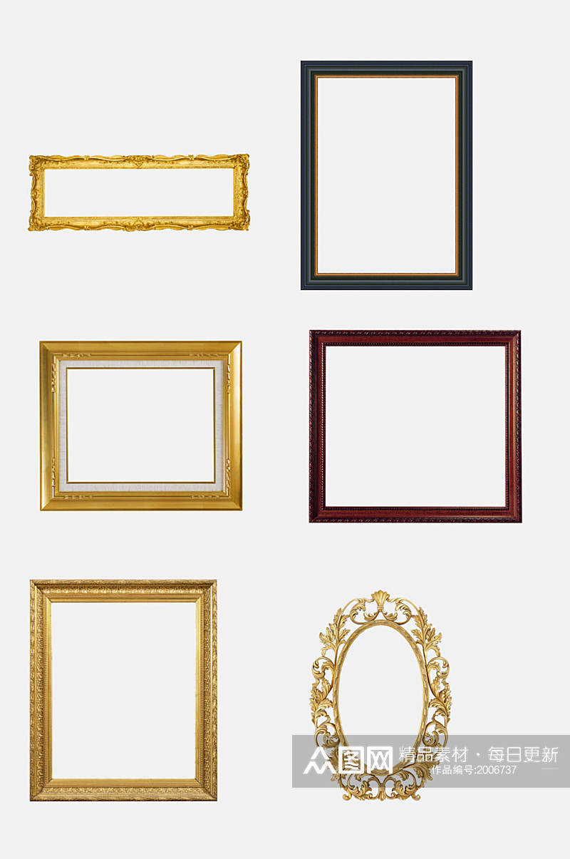 简约金色木质金色欧式复古相框免抠元素素材
